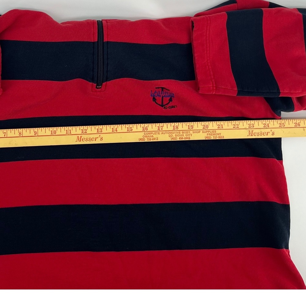 Lauren Ralph Lauren‎ Striped 1/4 Zip Pullover Sweatshirt Red Navy Anchor Size L - Picture 7 of 9